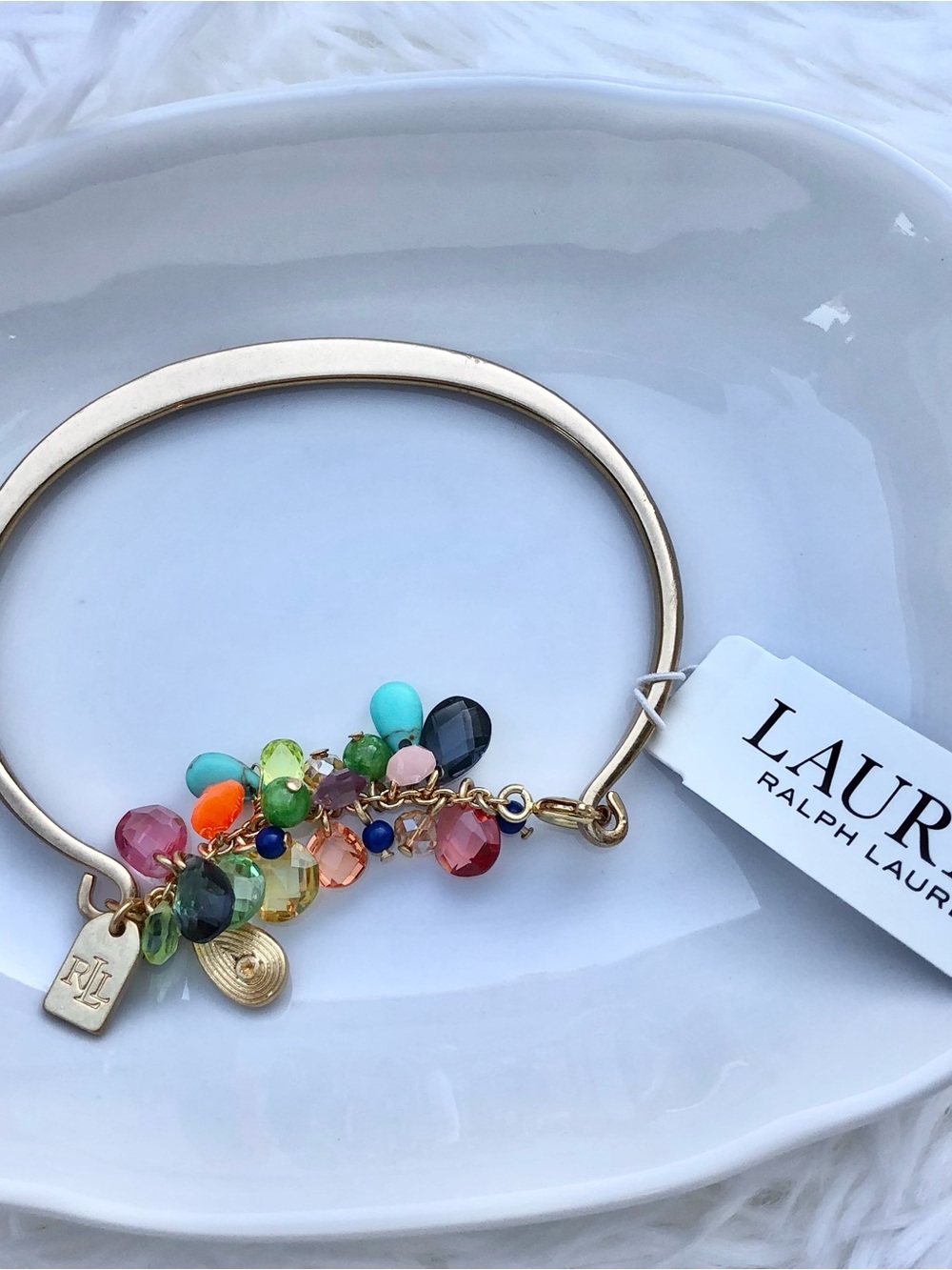 Lauren Ralph Lauren Gold Bangle with Multicolor Bead Charms